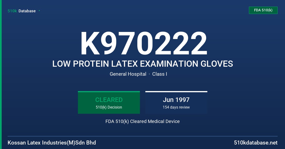 K970222 LOW PROTEIN LATEX EXAMINATION GLOVES FDA 510(k) Cleared Medical Device