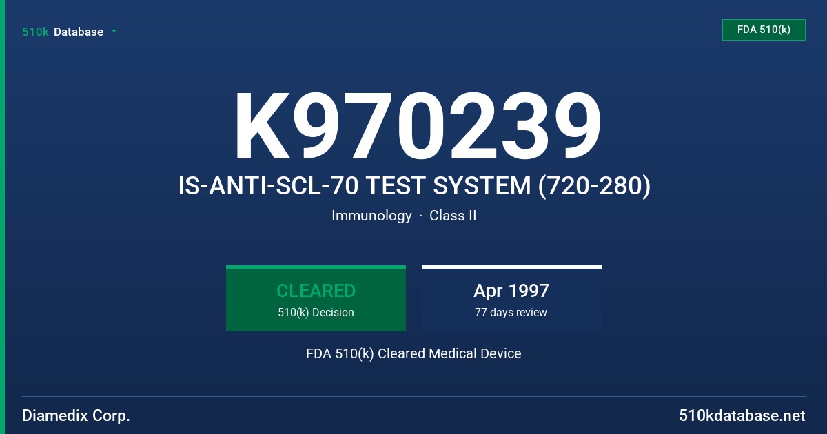K970239 IS-ANTI-SCL-70 TEST SYSTEM (720-280) FDA 510(k) Cleared Medical Device