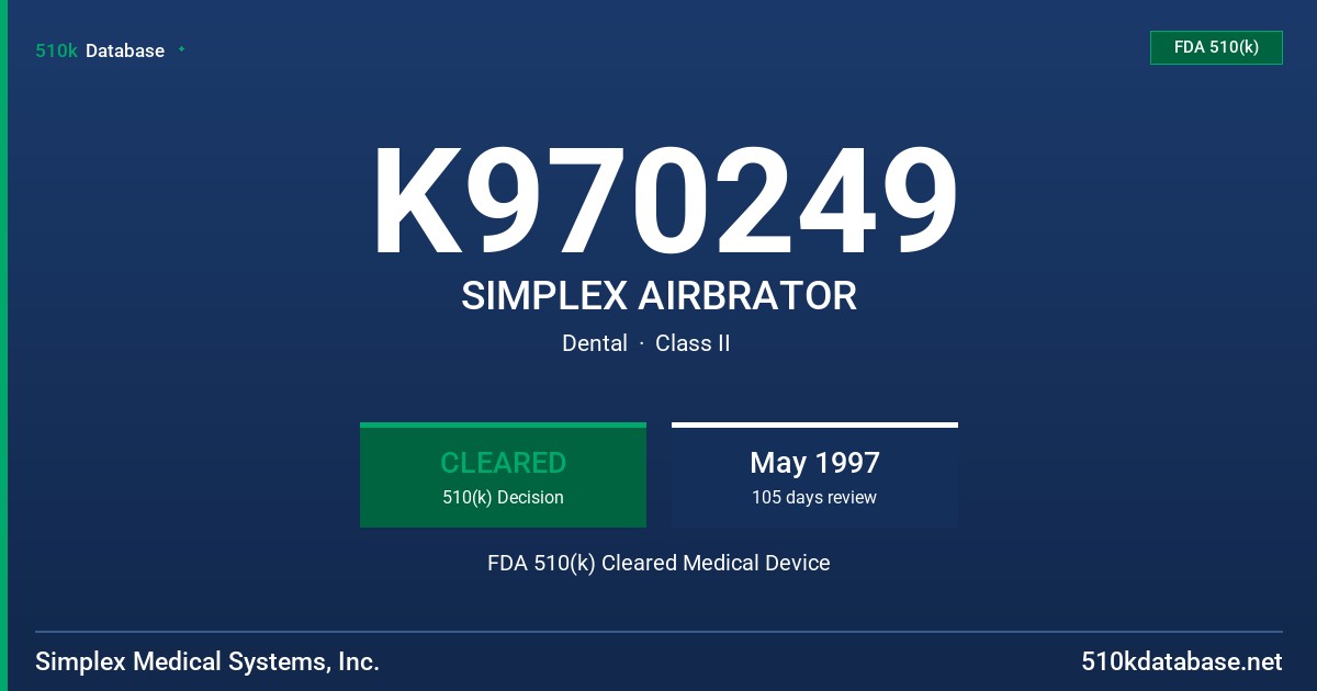 K970249 SIMPLEX AIRBRATOR FDA 510(k) Cleared Medical Device
