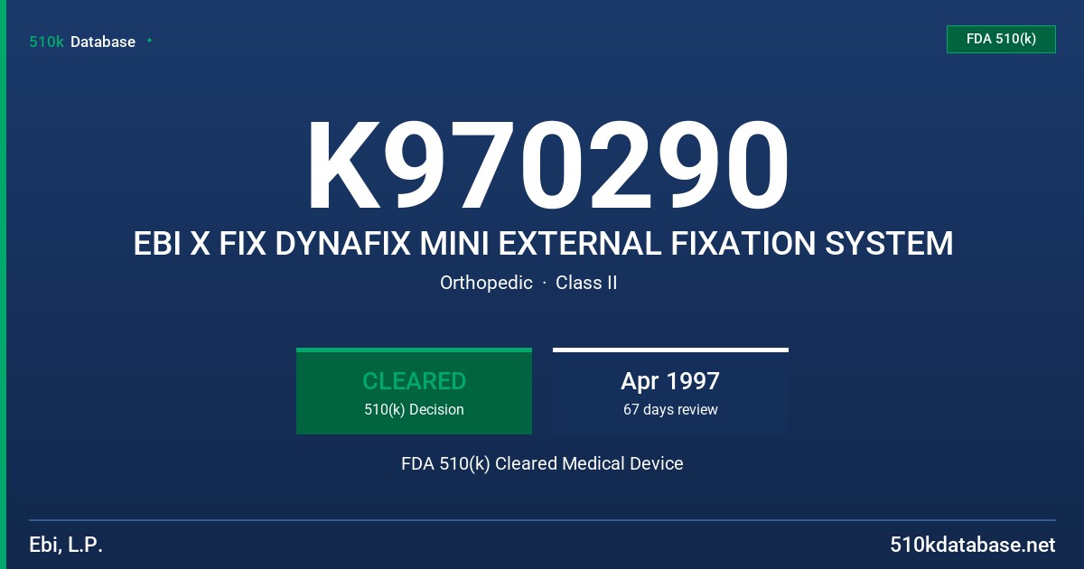 K970290 EBI X FIX DYNAFIX MINI EXTERNAL FIXATION SYSTEM FDA 510(k) Cleared Medical Device