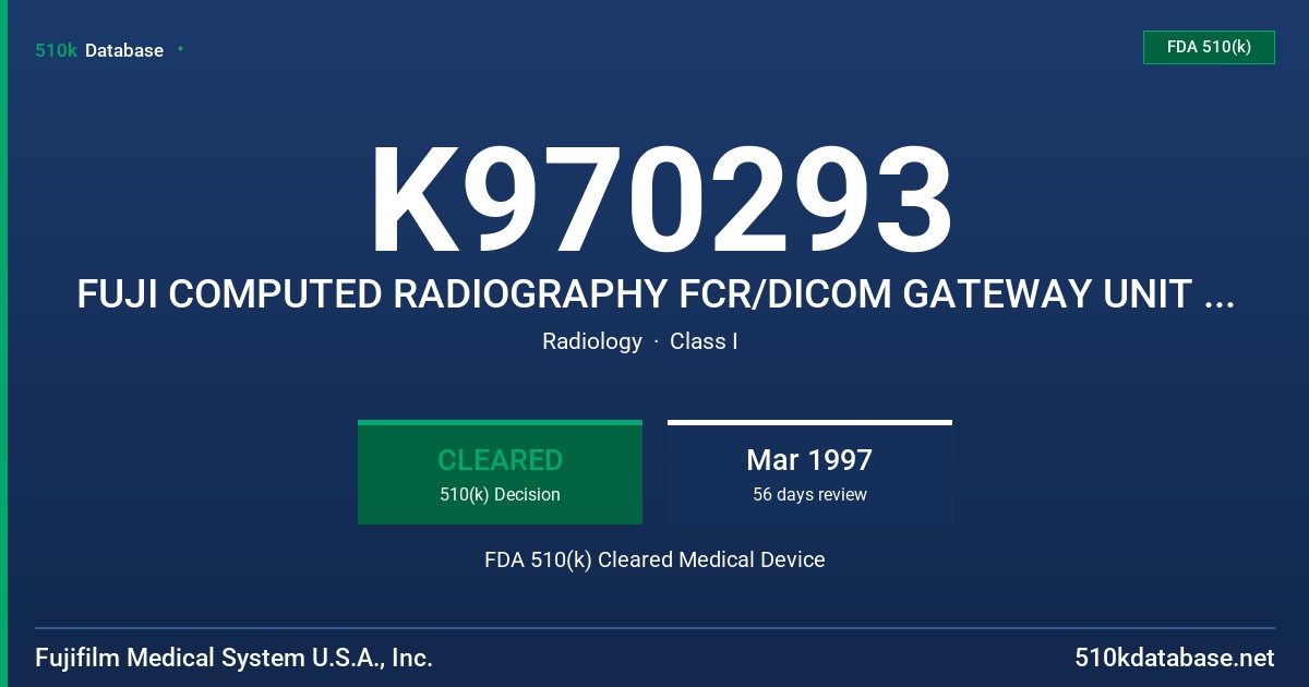 K970293 FUJI COMPUTED RADIOGRAPHY FCR/DICOM GATEWAY UNIT CR-DM666 FDA 510(k) Cleared Medical Device