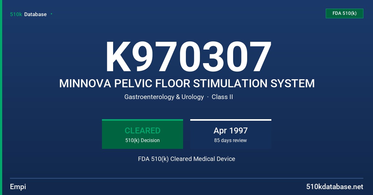 K970307 MINNOVA PELVIC FLOOR STIMULATION SYSTEM FDA 510(k) Cleared Medical Device