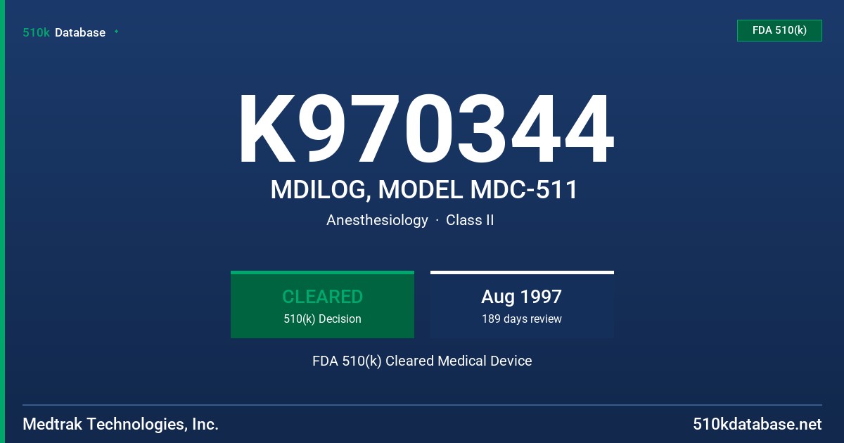K970344 MDILOG, MODEL MDC-511 FDA 510(k) Cleared Medical Device