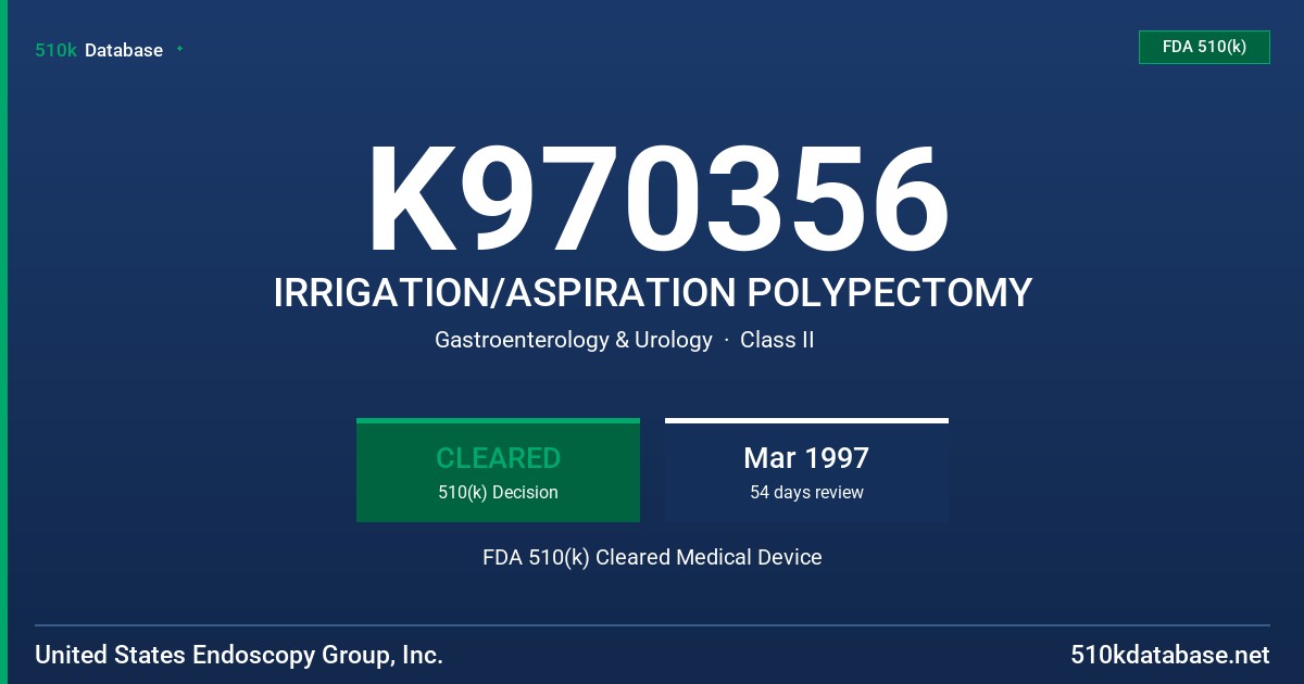 K970356 IRRIGATION/ASPIRATION POLYPECTOMY FDA 510(k) Cleared Medical Device