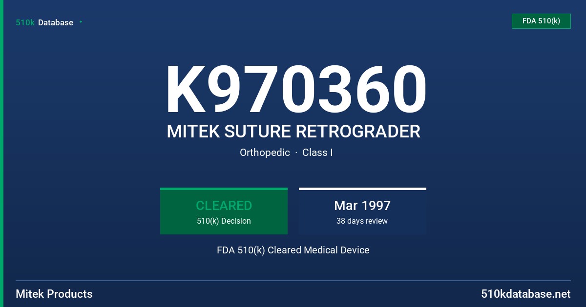K970360 MITEK SUTURE RETROGRADER FDA 510(k) Cleared Medical Device