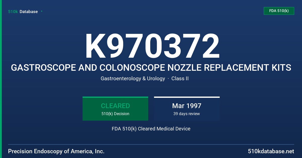 K970372 GASTROSCOPE AND COLONOSCOPE NOZZLE REPLACEMENT KITS FDA 510(k) Cleared Medical Device