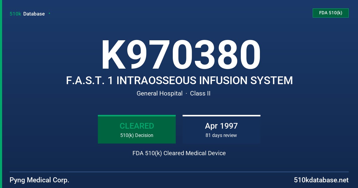 K970380 F.A.S.T. 1 INTRAOSSEOUS INFUSION SYSTEM FDA 510(k) Cleared Medical Device