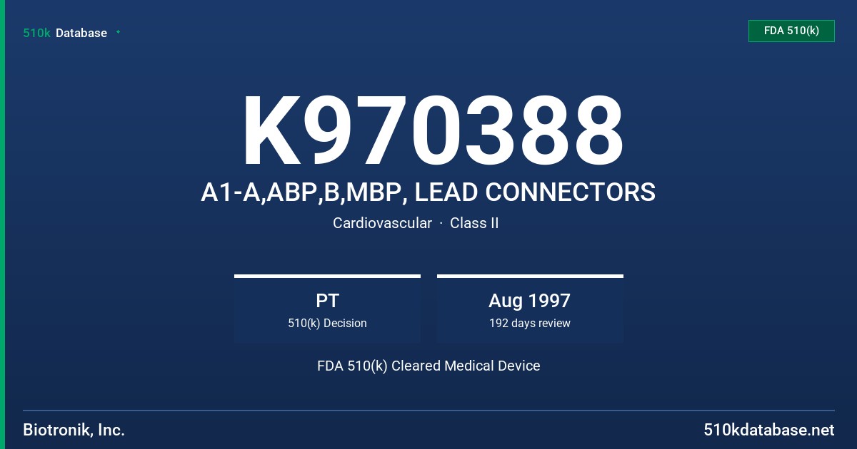 K970388 A1-A,ABP,B,MBP, LEAD CONNECTORS FDA 510(k) Cleared Medical Device