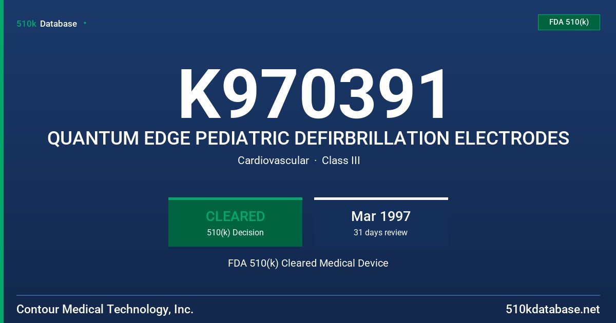 K970391 QUANTUM EDGE PEDIATRIC DEFIRBRILLATION ELECTRODES FDA 510(k) Cleared Medical Device