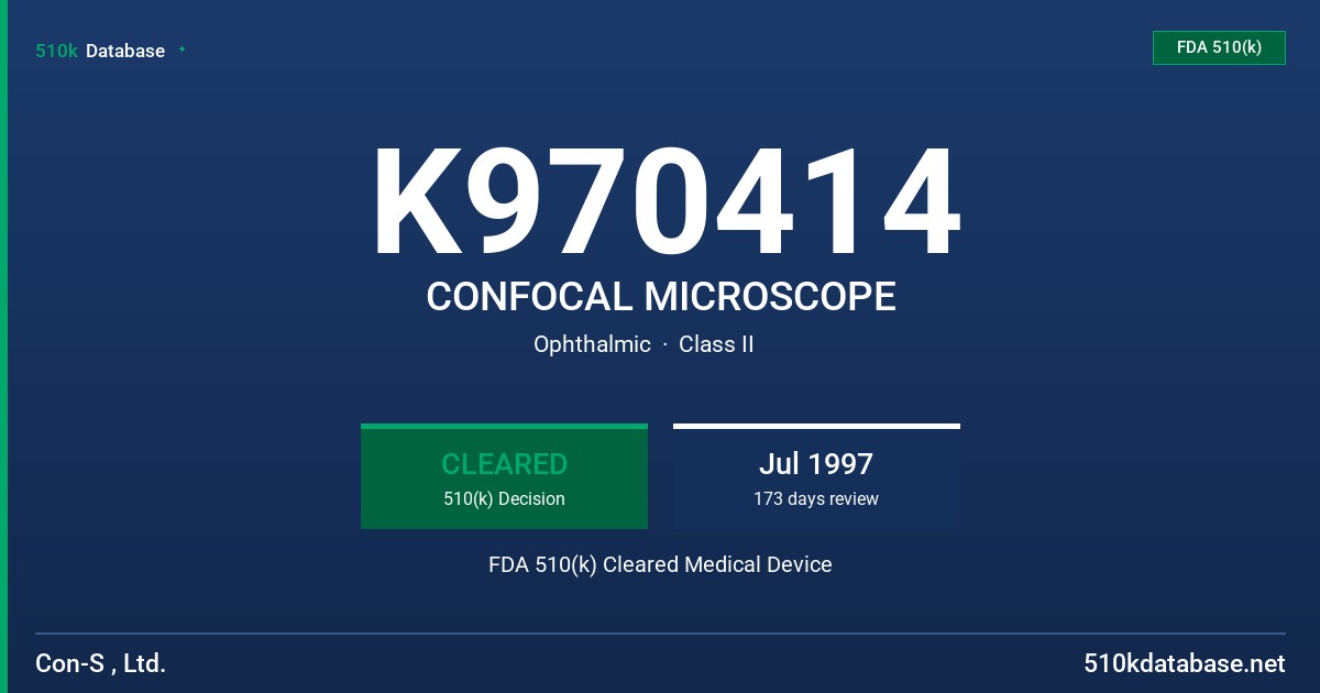 K970414 CONFOCAL MICROSCOPE FDA 510(k) Cleared Medical Device