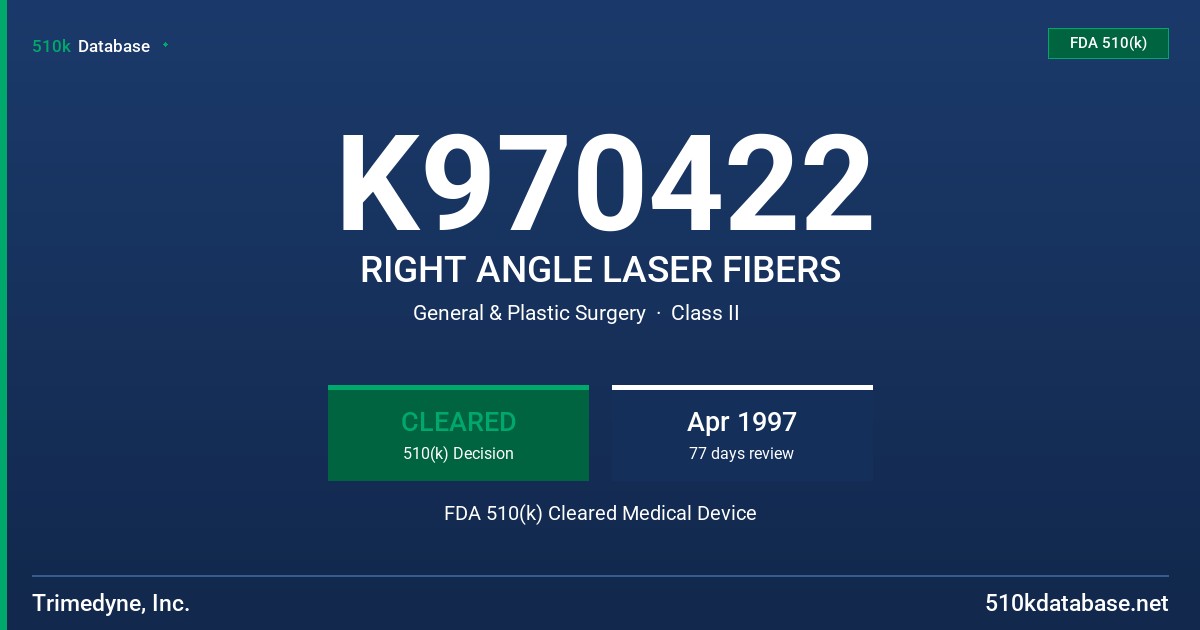 K970422 RIGHT ANGLE LASER FIBERS FDA 510(k) Cleared Medical Device