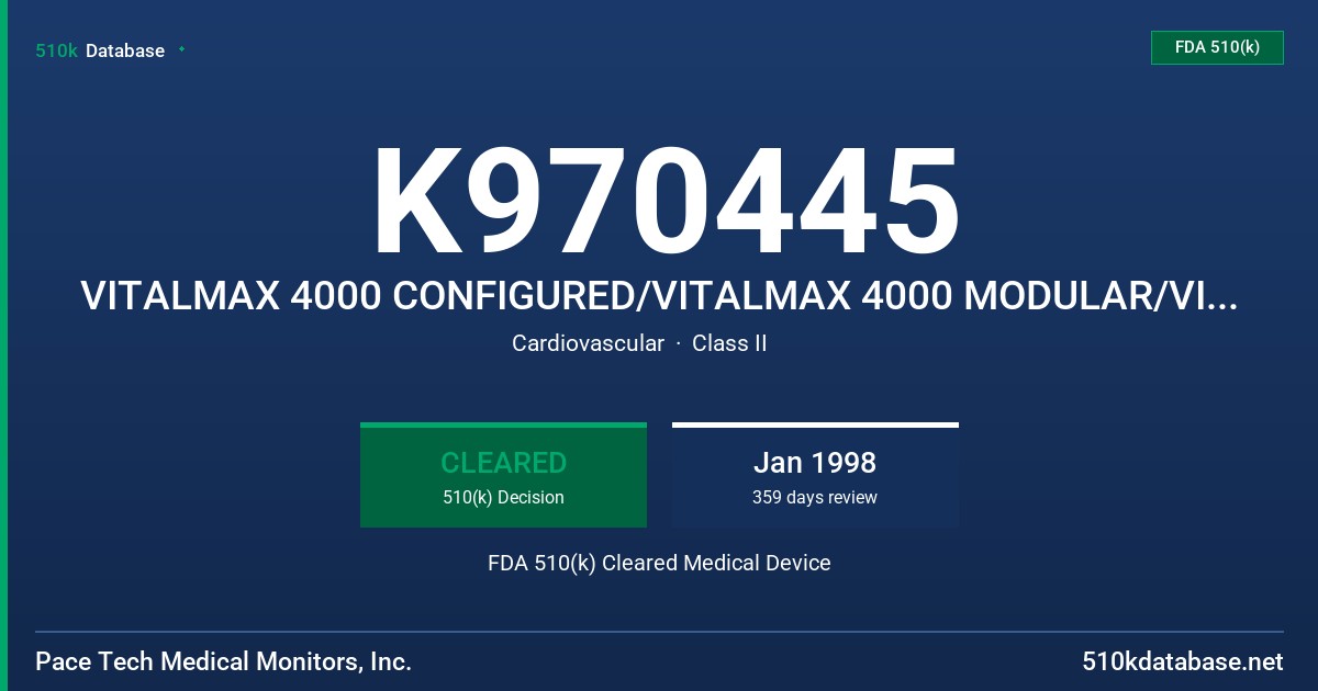 K970445 VITALMAX 4000 CONFIGURED/VITALMAX 4000 MODULAR/VITALMAX 4100/MINIPACK 3100/3000/VITALMAX 800+/MINIPACK 300 FDA 510(k) Cleared Medical Device