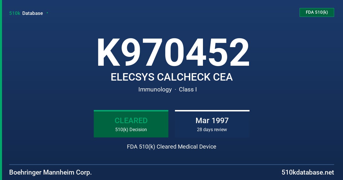 K970452 ELECSYS CALCHECK CEA FDA 510(k) Cleared Medical Device