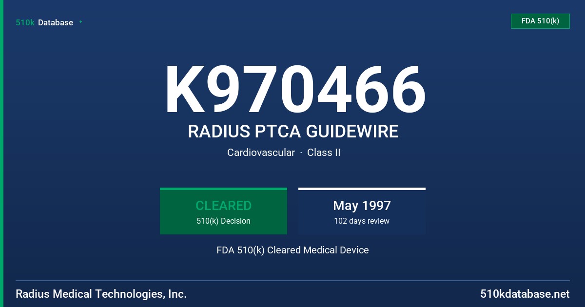 K970466 RADIUS PTCA GUIDEWIRE FDA 510(k) Cleared Medical Device