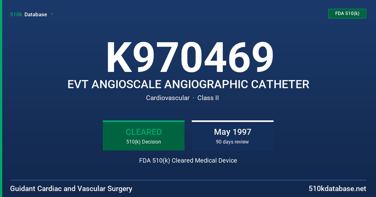K970469 EVT ANGIOSCALE ANGIOGRAPHIC CATHETER FDA 510(k) Cleared Medical Device