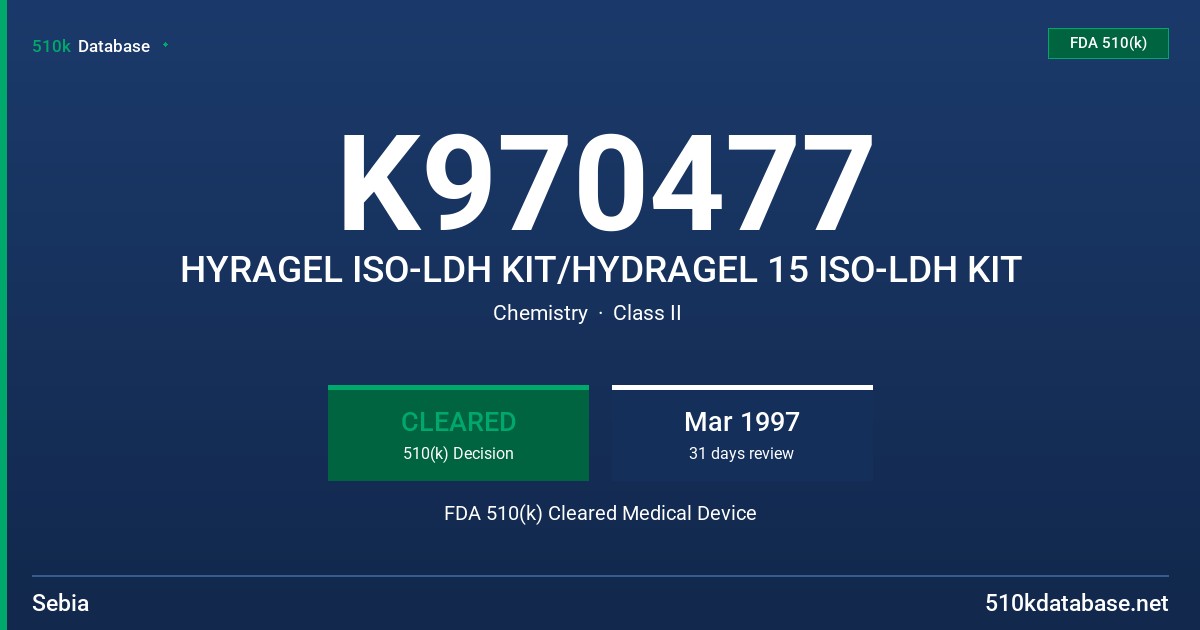K970477 HYRAGEL ISO-LDH KIT/HYDRAGEL 15 ISO-LDH KIT FDA 510(k) Cleared Medical Device