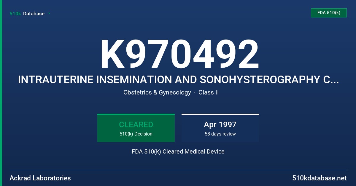 K970492 INTRAUTERINE INSEMINATION AND SONOHYSTEROGRAPHY CATHETER FDA 510(k) Cleared Medical Device