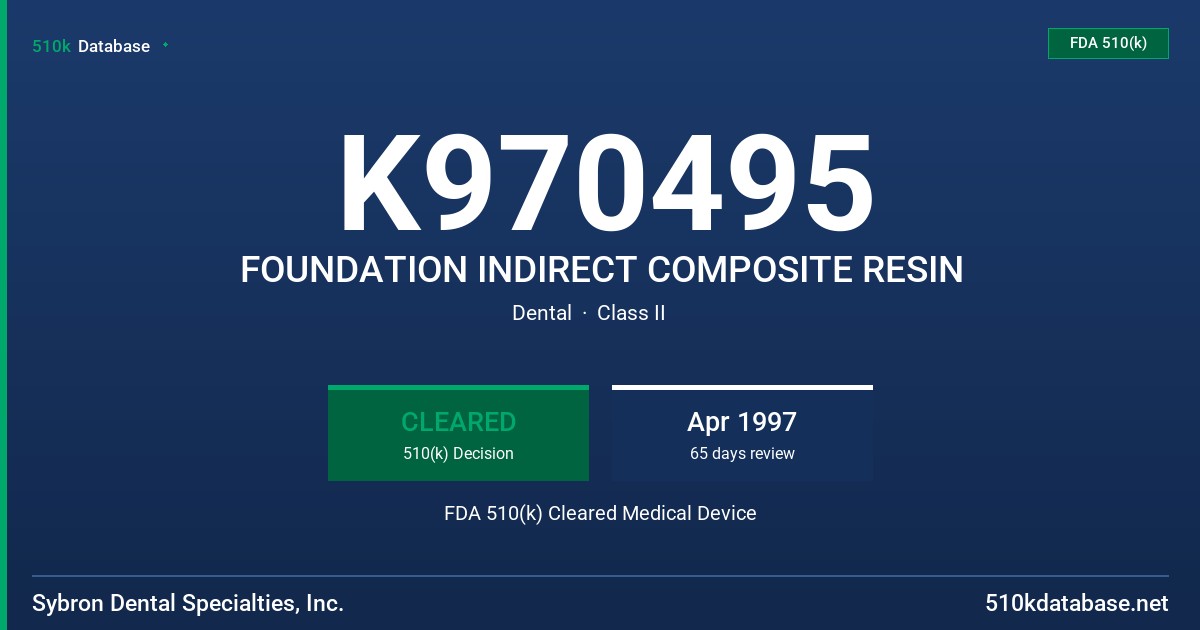 K970495 FOUNDATION INDIRECT COMPOSITE RESIN FDA 510(k) Cleared Medical Device