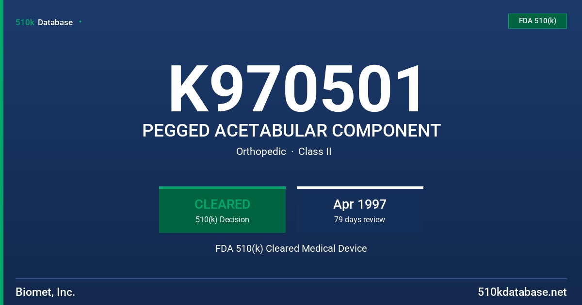 K970501 PEGGED ACETABULAR COMPONENT FDA 510(k) Cleared Medical Device