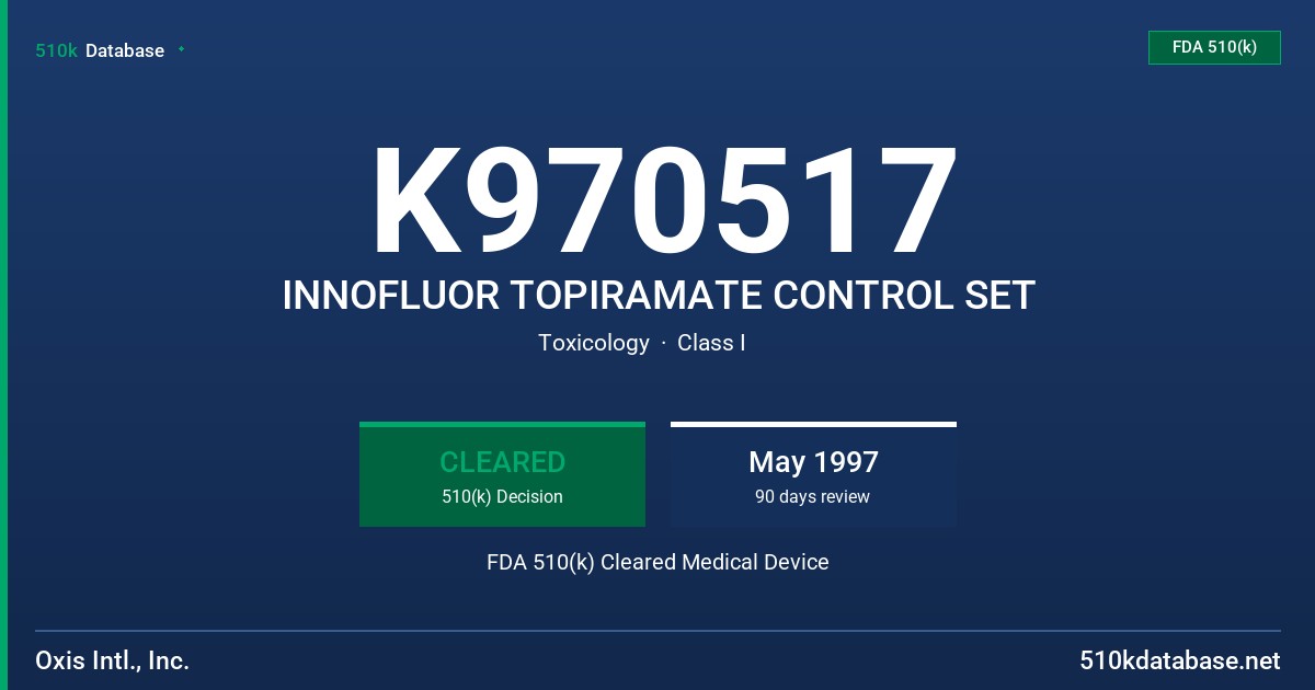 K970517 INNOFLUOR TOPIRAMATE CONTROL SET FDA 510(k) Cleared Medical Device