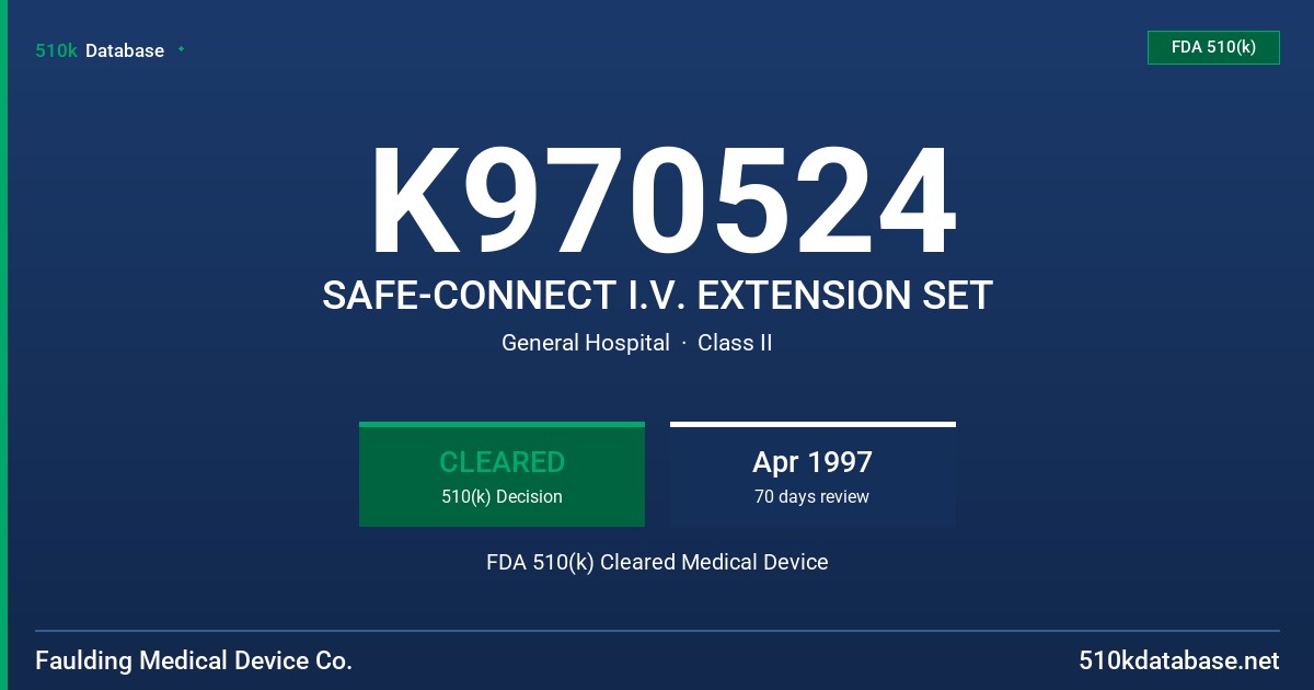 K970524 SAFE-CONNECT I.V. EXTENSION SET FDA 510(k) Cleared Medical Device