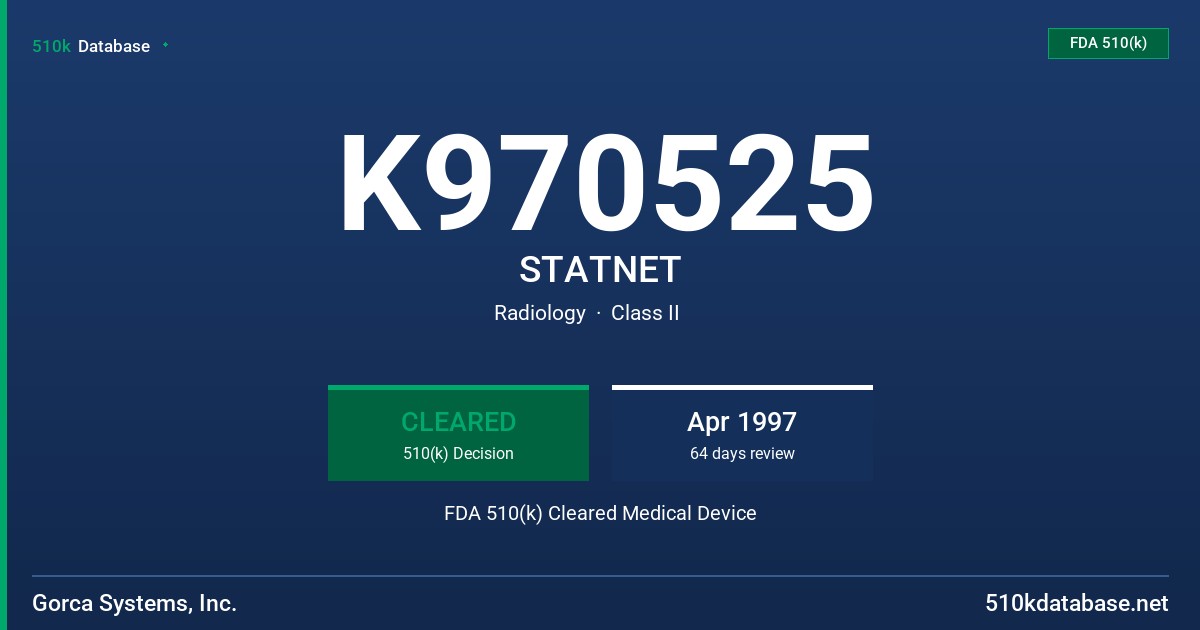 K970525 STATNET FDA 510(k) Cleared Medical Device