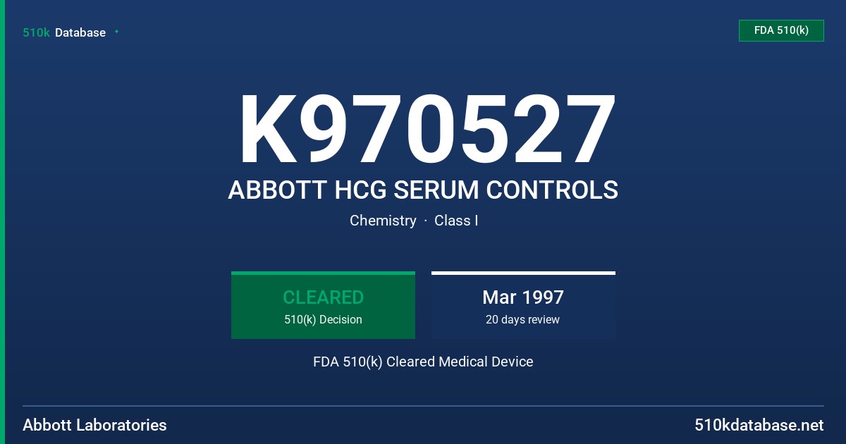 K970527 ABBOTT HCG SERUM CONTROLS FDA 510(k) Cleared Medical Device
