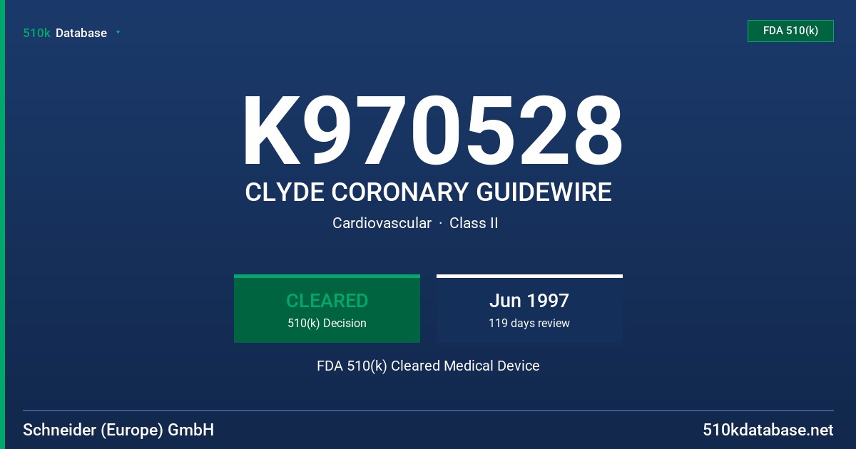 K970528 CLYDE CORONARY GUIDEWIRE FDA 510(k) Cleared Medical Device