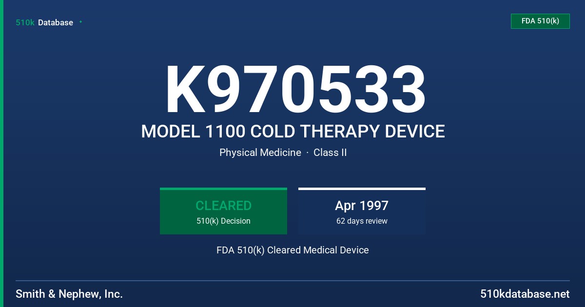 K970533 MODEL 1100 COLD THERAPY DEVICE FDA 510(k) Cleared Medical Device