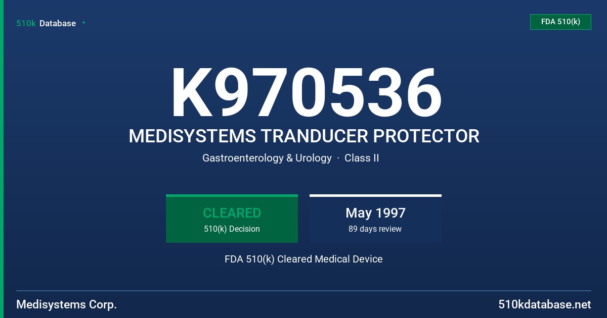 K970536 MEDISYSTEMS TRANDUCER PROTECTOR FDA 510(k) Cleared Medical Device