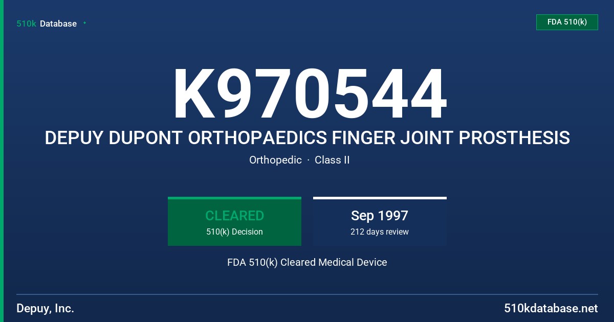 K970544 DEPUY DUPONT ORTHOPAEDICS FINGER JOINT PROSTHESIS FDA 510(k) Cleared Medical Device