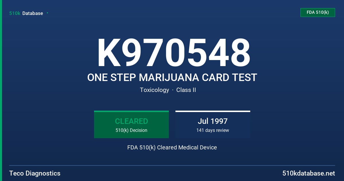 K970548 ONE STEP MARIJUANA CARD TEST FDA 510(k) Cleared Medical Device