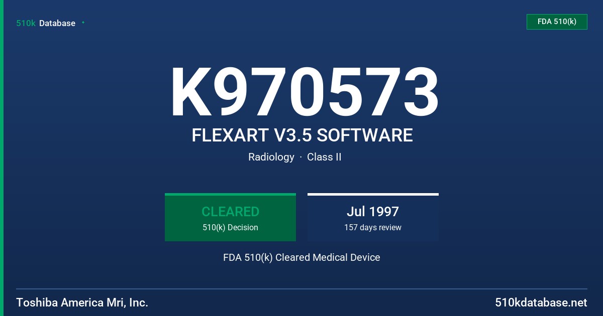 K970573 FLEXART V3.5 SOFTWARE FDA 510(k) Cleared Medical Device