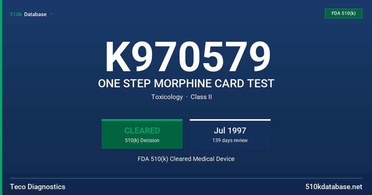K970579 ONE STEP MORPHINE CARD TEST FDA 510(k) Cleared Medical Device