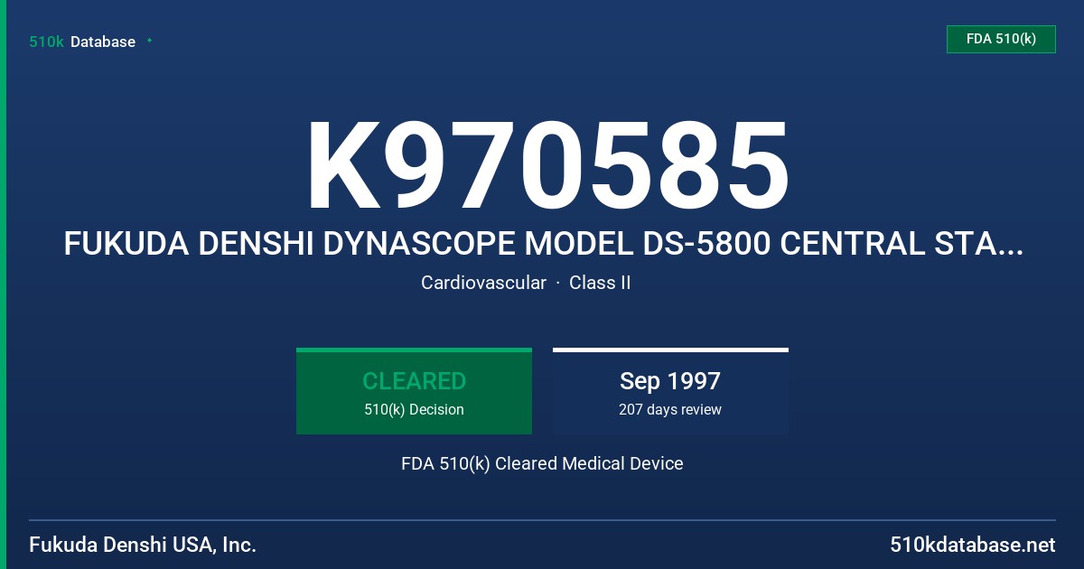 K970585 FUKUDA DENSHI DYNASCOPE MODEL DS-5800 CENTRAL STATION MONITOR FDA 510(k) Cleared Medical Device
