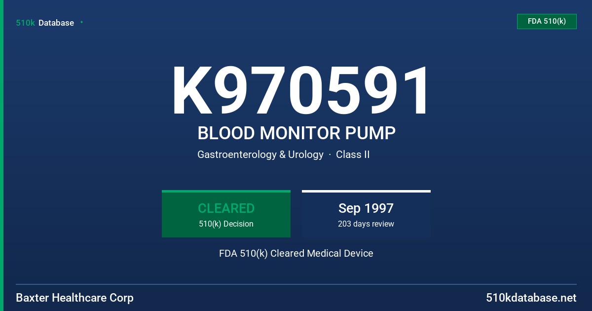 K970591 BLOOD MONITOR PUMP FDA 510(k) Cleared Medical Device