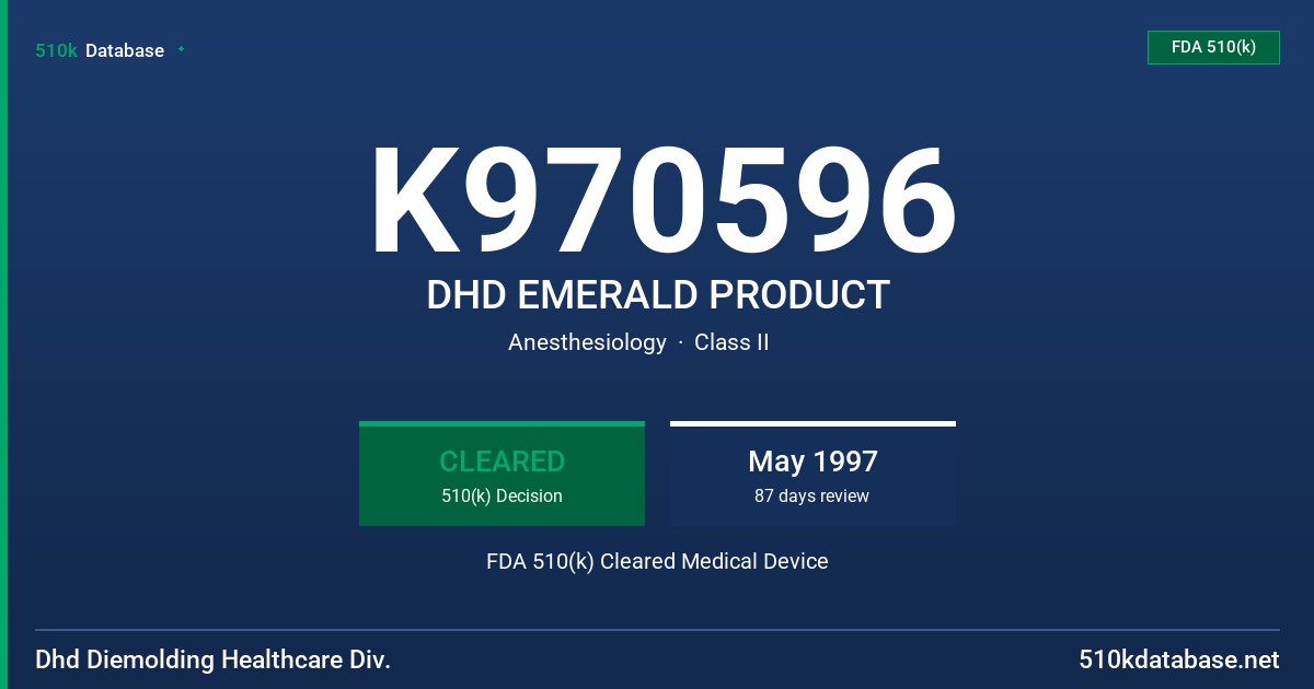 K970596 DHD EMERALD PRODUCT FDA 510(k) Cleared Medical Device
