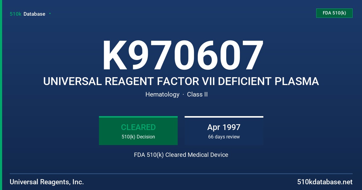 K970607 UNIVERSAL REAGENT FACTOR VII DEFICIENT PLASMA FDA 510(k) Cleared Medical Device