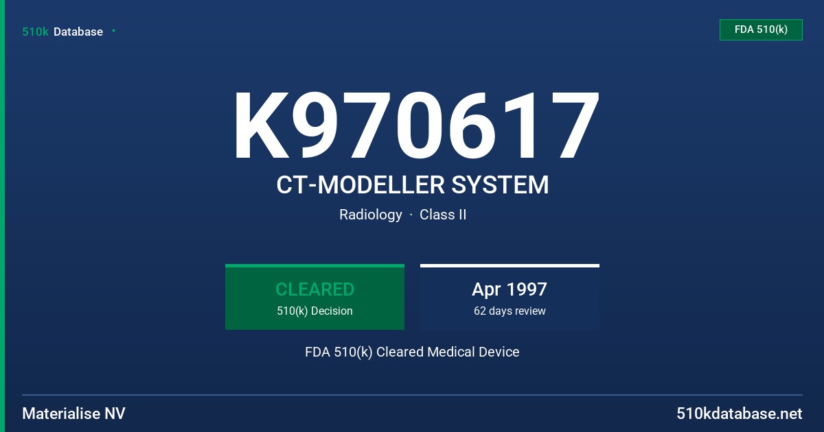 K970617 CT-MODELLER SYSTEM FDA 510(k) Cleared Medical Device
