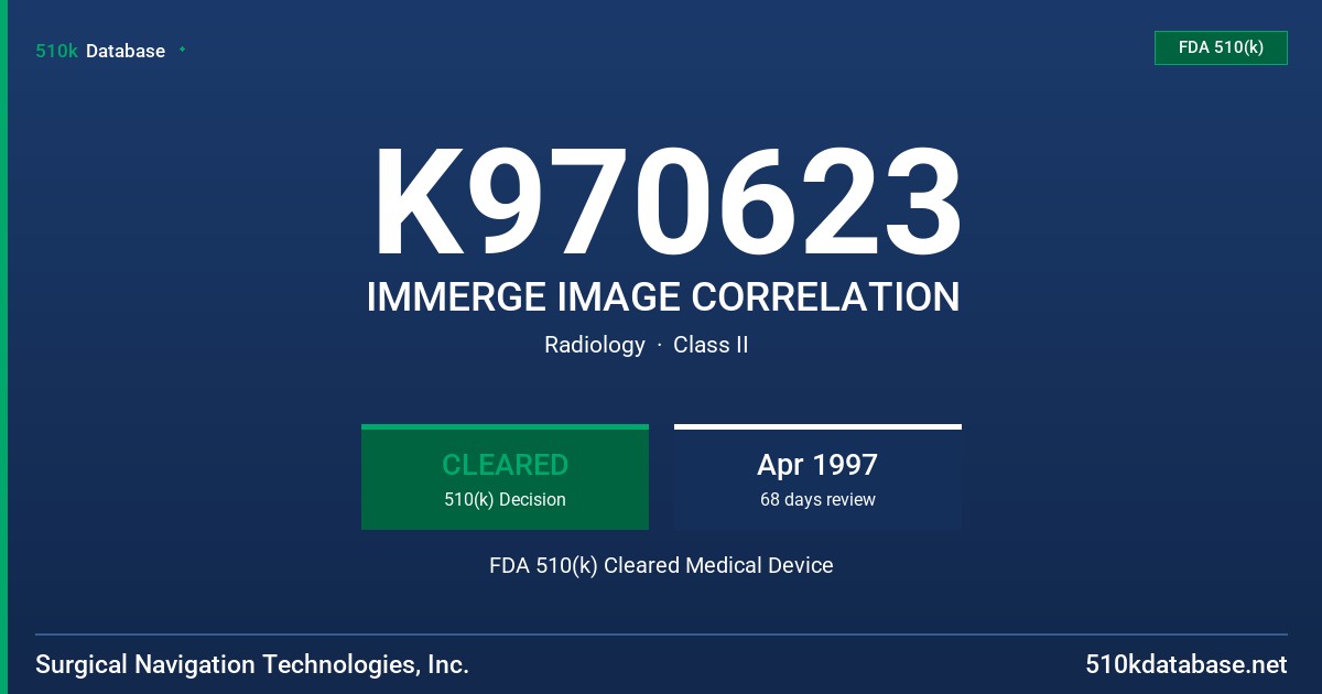 K970623 IMMERGE IMAGE CORRELATION FDA 510(k) Cleared Medical Device