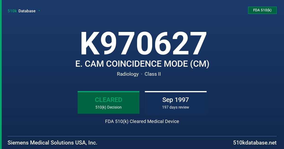 K970627 E. CAM COINCIDENCE MODE (CM) FDA 510(k) Cleared Medical Device