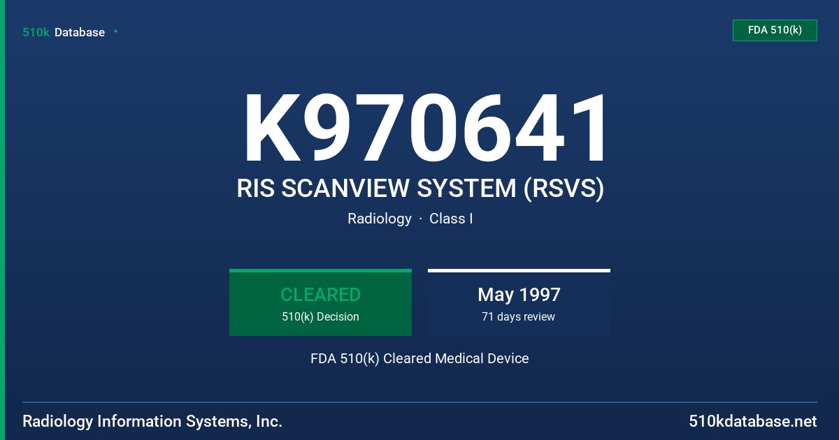K970641 RIS SCANVIEW SYSTEM (RSVS) FDA 510(k) Cleared Medical Device