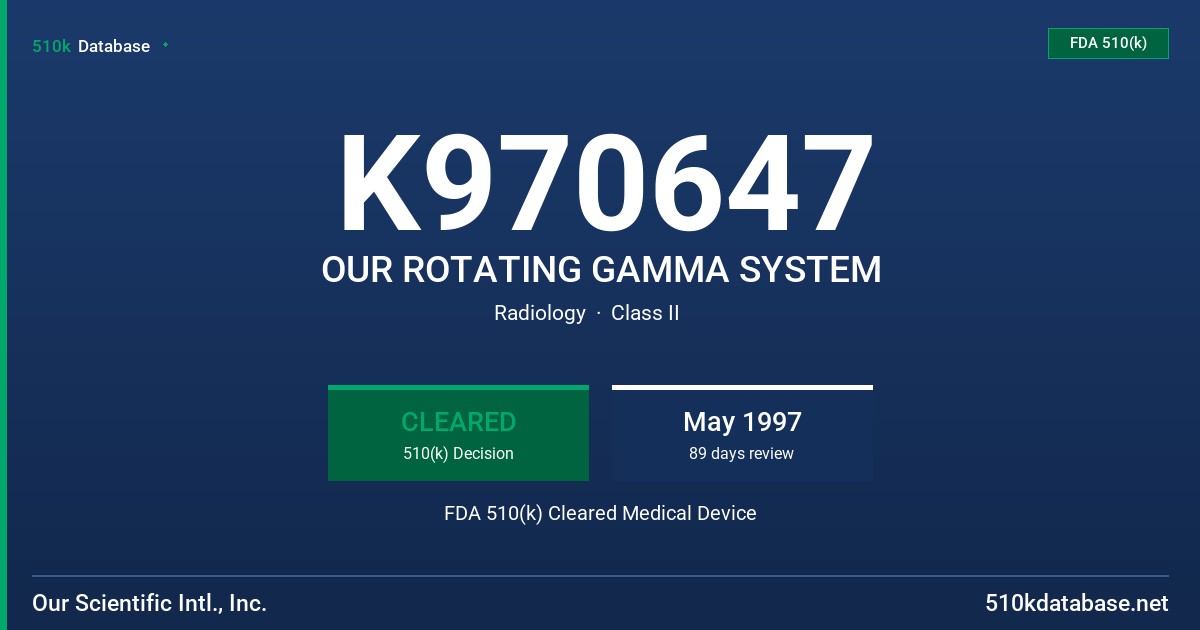 K970647 OUR ROTATING GAMMA SYSTEM FDA 510(k) Cleared Medical Device