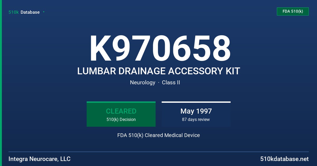 K970658 LUMBAR DRAINAGE ACCESSORY KIT FDA 510(k) Cleared Medical Device