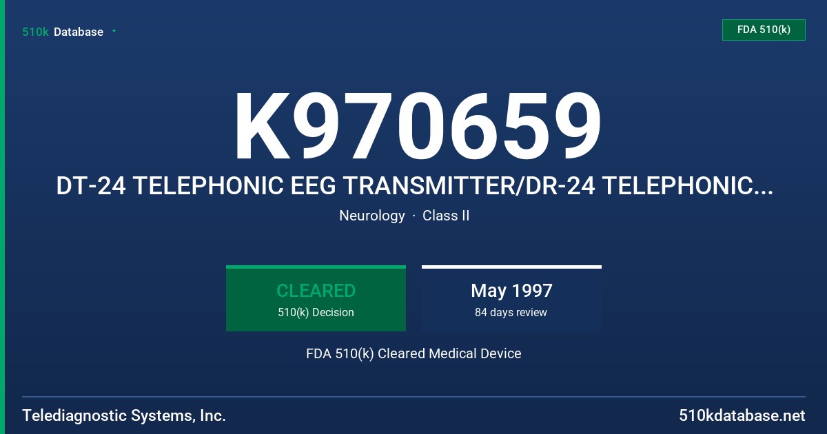K970659 DT-24 TELEPHONIC EEG TRANSMITTER/DR-24 TELEPHONIC EEG RECEIVER FDA 510(k) Cleared Medical Device