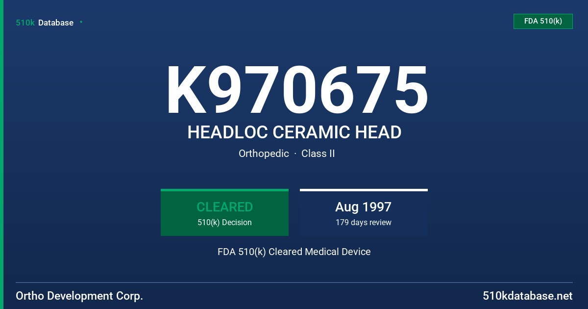 K970675 HEADLOC CERAMIC HEAD FDA 510(k) Cleared Medical Device