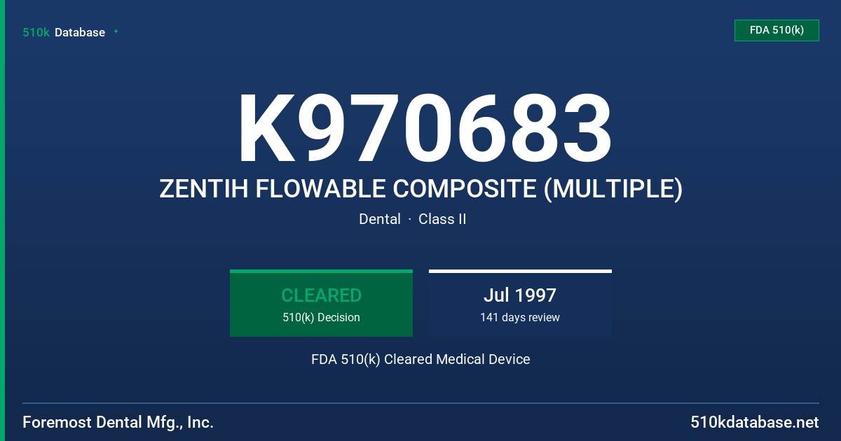 K970683 ZENTIH FLOWABLE COMPOSITE (MULTIPLE) FDA 510(k) Cleared Medical Device