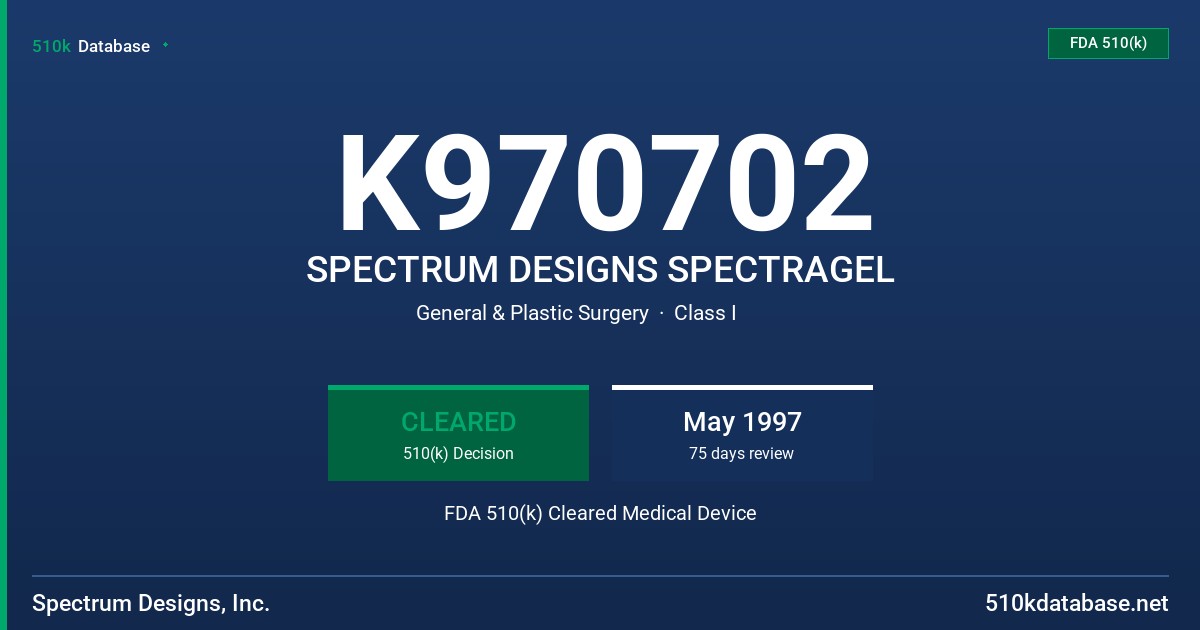 K970702 SPECTRUM DESIGNS SPECTRAGEL FDA 510(k) Cleared Medical Device