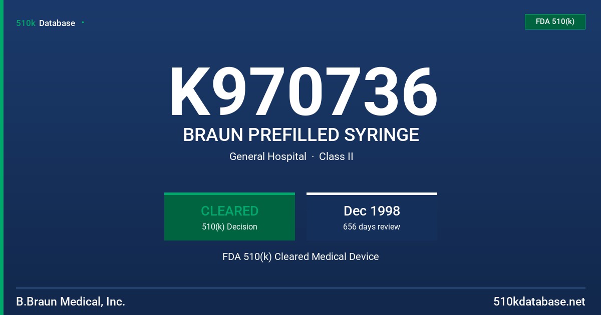 K970736 BRAUN PREFILLED SYRINGE FDA 510(k) Cleared Medical Device