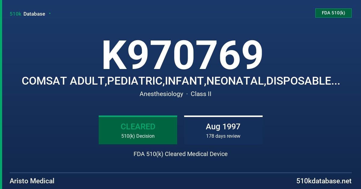 K970769 COMSAT ADULT,PEDIATRIC,INFANT,NEONATAL,DISPOSABLE SENSOR/COMSAT REUSABLE FINGER SENSOR FDA 510(k) Cleared Medical Device